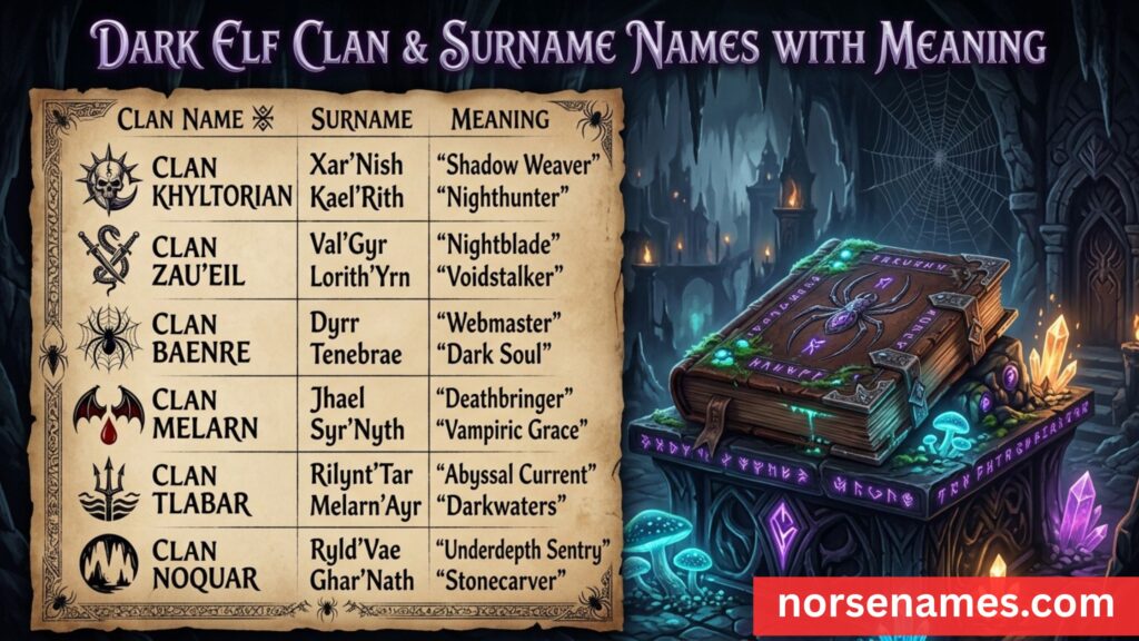 Dark Elf Clan and Surname Names with Meaning
