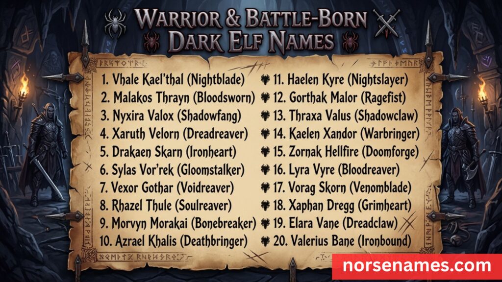 Warrior and Battle-Born Dark Elf Names