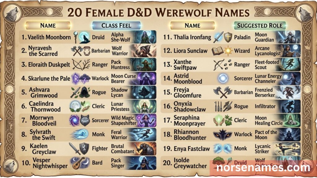 Female DnD Werewolf Names: