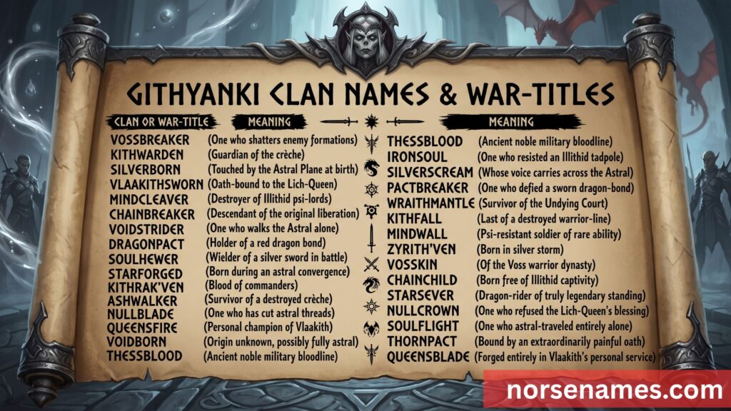 Githyanki Clan Names and War-Titles
