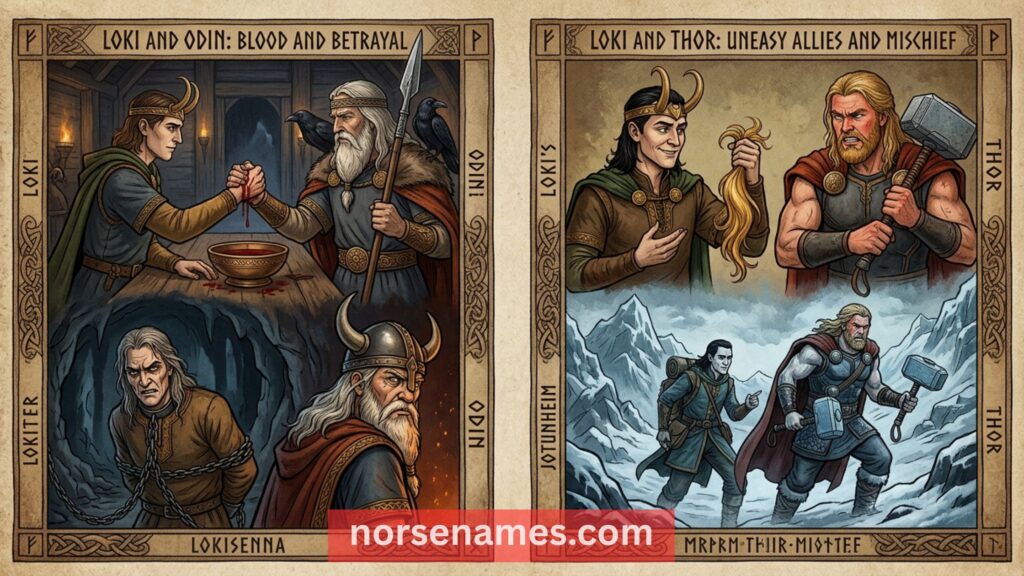Loki and the Aesir: His Bonds with Odin and Thor