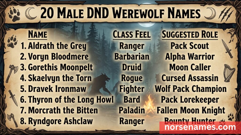 Male DnD Werewolf Names