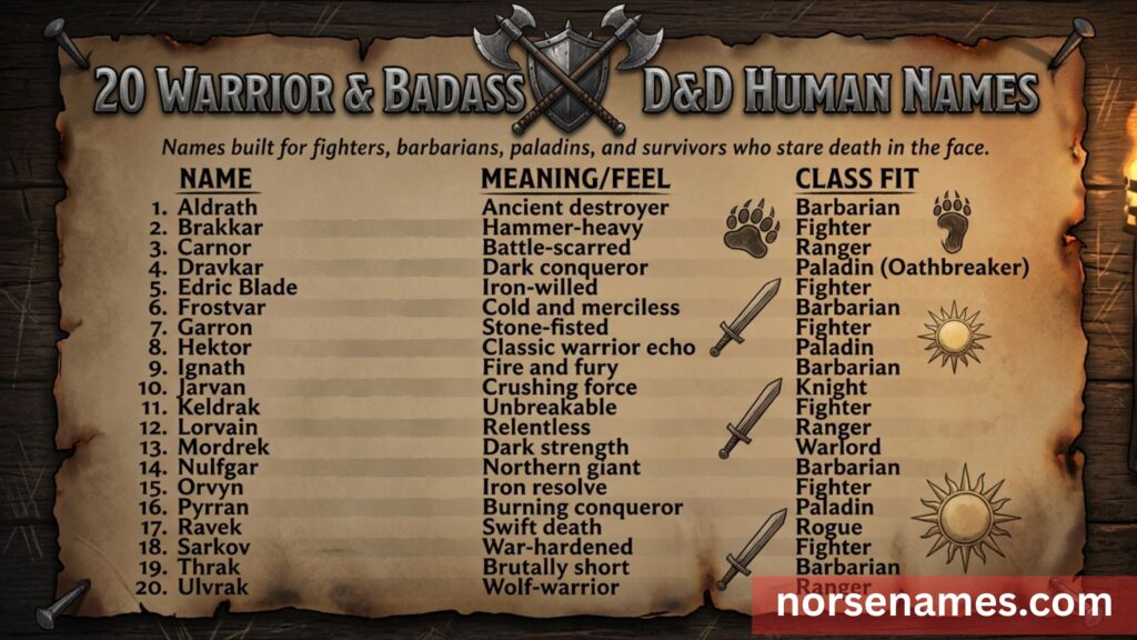Warrior and Badass DnD Human Names