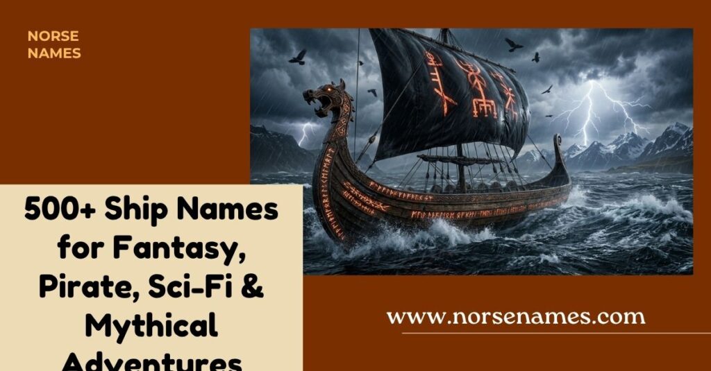 Legendary Viking-inspired fantasy ship with dragon prow sailing through stormy seas under a dramatic sky.